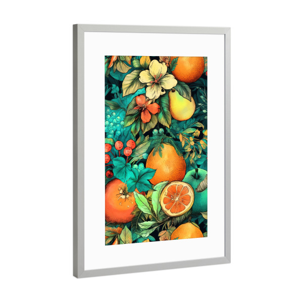 Poster mit Rahmen Silber "Flora und Früchte C" artboxONE - Natur,Floral - Früchte,Obst,Flora,Natur,Blumen,Blatt,Blätter,Botanisch
