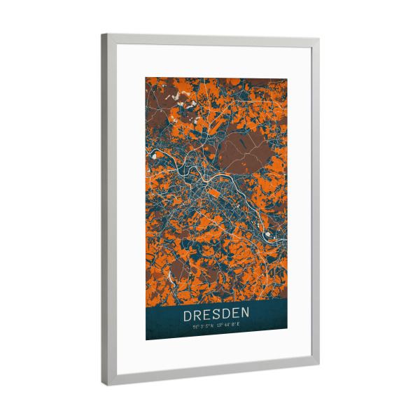 Poster mit Rahmen Silber "Vintage Stadtplan Dresden" artboxONE - Städte / Dresden,Kartografie