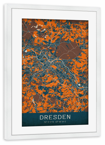Poster mit Rahmen weiß "Vintage Stadtplan Dresden" artboxONE - Städte / Dresden,Kartografie