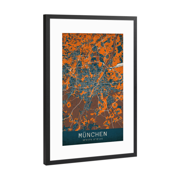 Poster mit Rahmen Schwarz (Metallic) "Vintage München" artboxONE - Städte / München,Kartografie