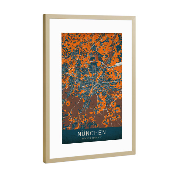 Poster mit Rahmen Gold "Vintage München" artboxONE - Städte / München,Kartografie