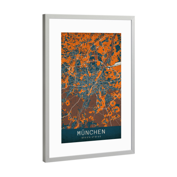 Poster mit Rahmen Silber "Vintage München" artboxONE - Städte / München,Kartografie