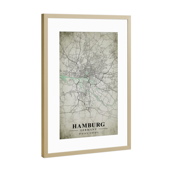 Poster mit Rahmen Gold "Hamburg Vintage CityMap" artboxONE - Städte / Hamburg,Kartografie