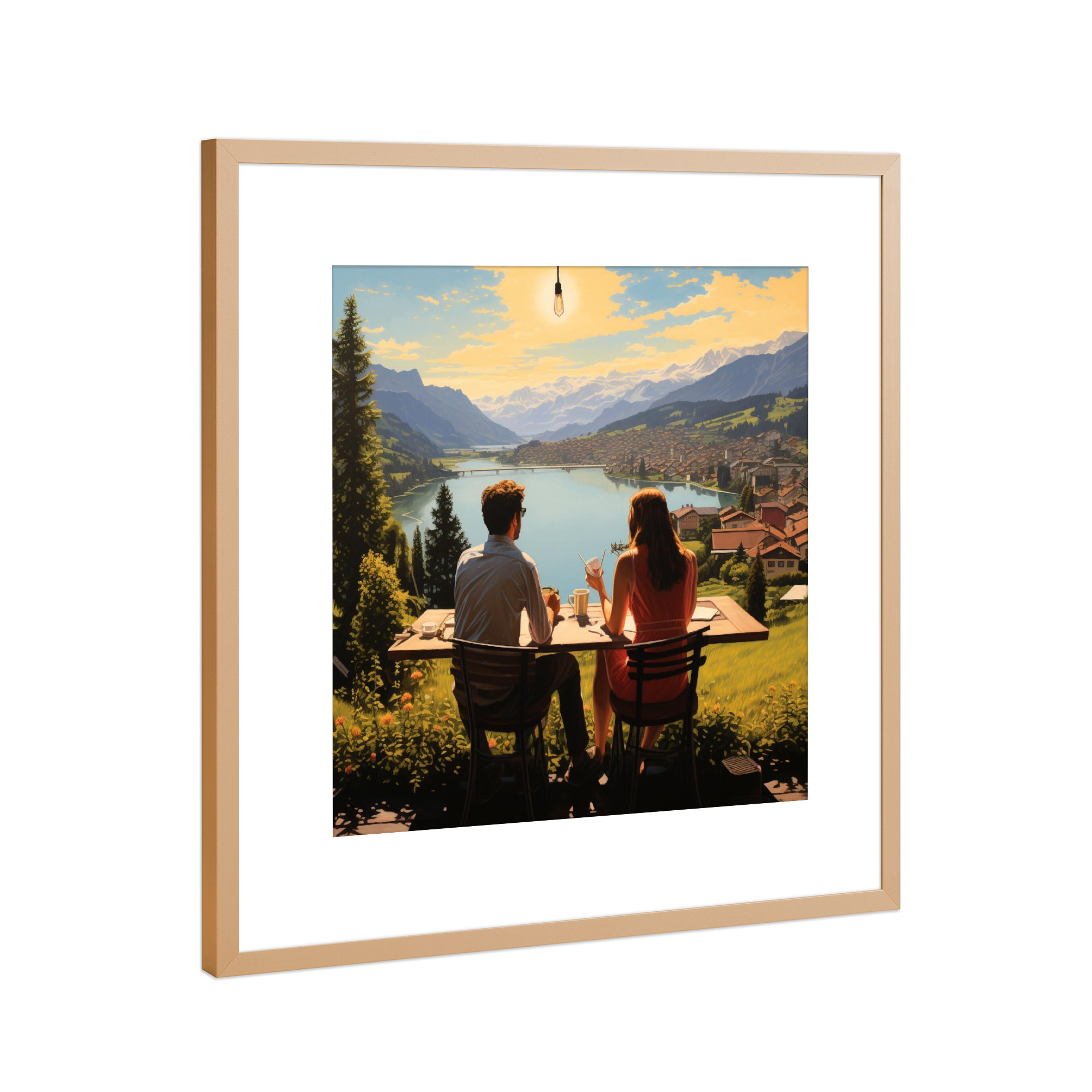 Poster mit Rahmen Kupfer "COFFEE IN THE SWISS MOUNTAINS" artboxONE - Natur,Reise,Menschen,Für Mama - Swiss mountains,Mountains,Coffee,Landscape