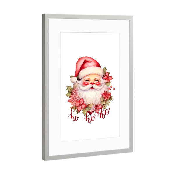 Poster mit Rahmen Silber "Santa Ho Ho Ho" artboxONE - Floral,Menschen,Weihnachten,Lustig