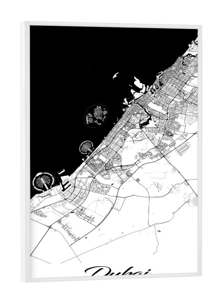 Poster mit weißem Rahmen "Dubai City Map" artboxONE - Schwarzweiß,Städte / Dubai,Kartografie