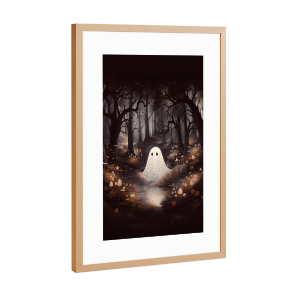 Poster mit Rahmen Kupfer "Geist zwischen Pilzen" artboxONE - Halloween - Halloween,Geist,Pilz,Natur,Süßes oder saures