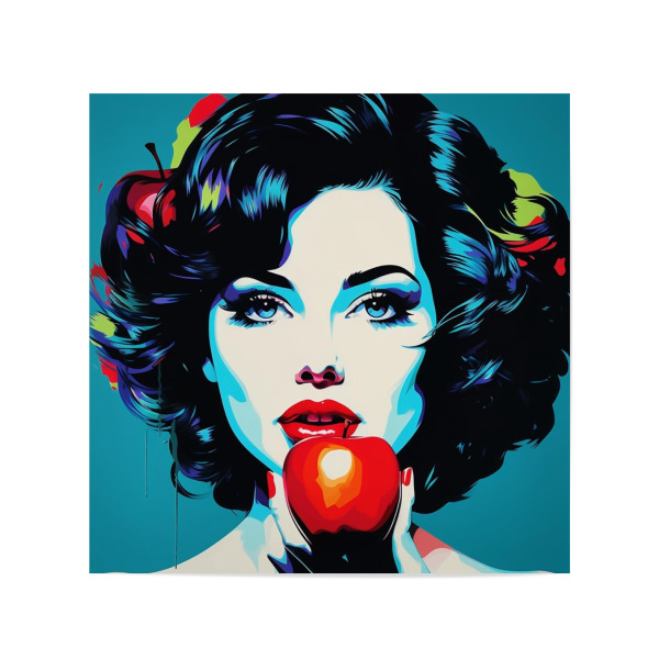 Poster 20x20 cm "APFELFRAU BLAU" artboxONE - Abstrakt,Menschen,Fashion,Für Mama - Apfel,Apfel,Rot,Blau,Porträt,Pop-art,Kunst,Gesicht