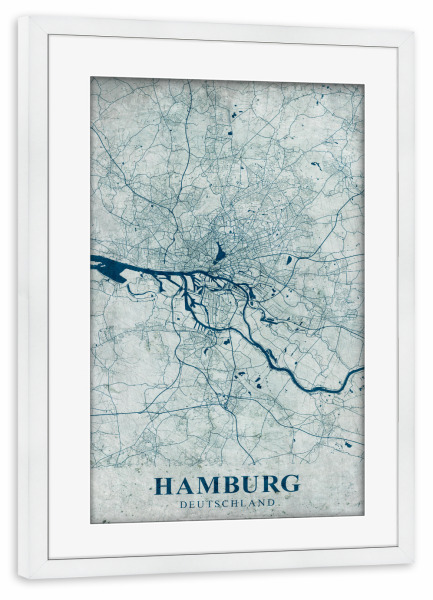 Poster mit Rahmen weiß "Hamburg Retro Citymap" artboxONE - Städte / Hamburg,Kartografie