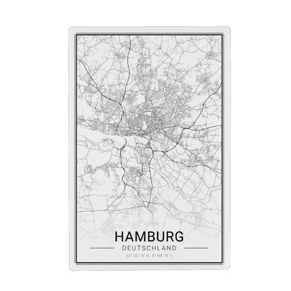 Metall Poster "Stadt Hamburg" artboxONE - Städte / Hamburg,Schwarzweiß,Kartografie