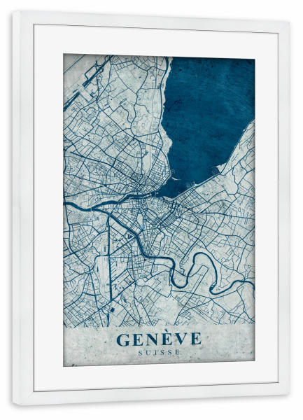 Poster mit Rahmen weiß "Vintage Stadtplan Genf" artboxONE - Städte,Kartografie