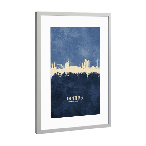 Poster mit Rahmen Silber "Bremerhaven Skyline Marine" artboxONE - Städte