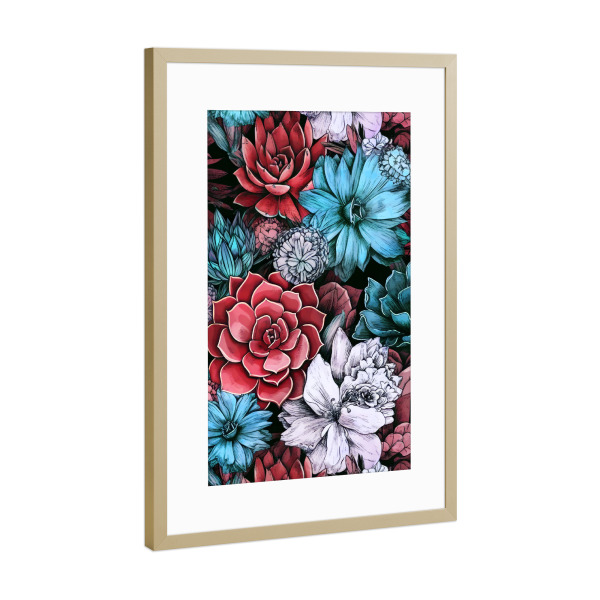 Poster mit Rahmen Gold "Sukkulenten und Kakteen G" artboxONE - Natur,Floral - Sukkulenten,Kakteen,Kaktus,Natur,Blumen,Botanische,Blatt,Blumen