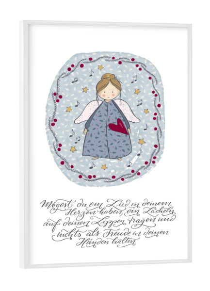 Poster mit weißem Rahmen "Engel mit Herz & Spruch" artboxONE - Weihnachten