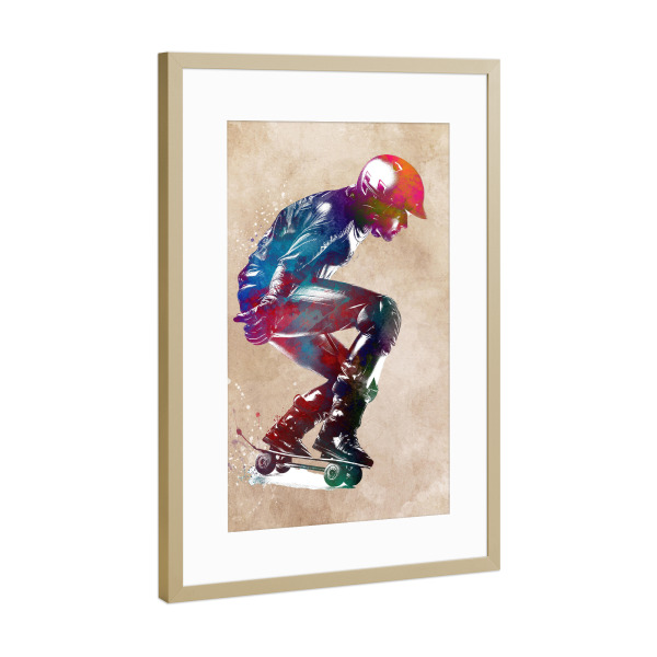 Poster mit Rahmen Gold "Skateboarder Sportkunst A" artboxONE - Sport,Sport / Motivation - Skaten,Skateboarden,Skateboarden,Sport,Sport,Illustration