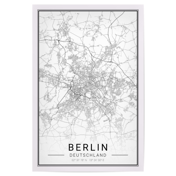 Poster 30x20 cm "Berliner Stadt Karte" artboxONE - Städte / Berlin,Schwarzweiß,Kartografie