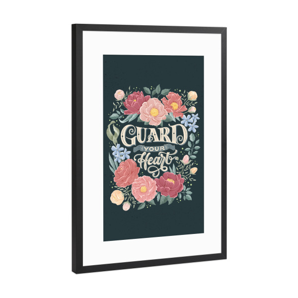Poster mit Rahmen Schwarz (Metallic) "Guard Your Heart" artboxONE - Typografie,Floral,Liebe