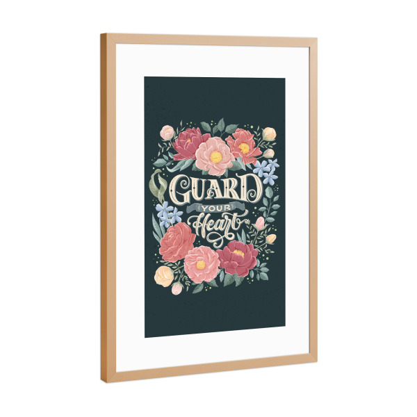 Poster mit Rahmen Kupfer "Guard Your Heart" artboxONE - Typografie,Floral,Liebe