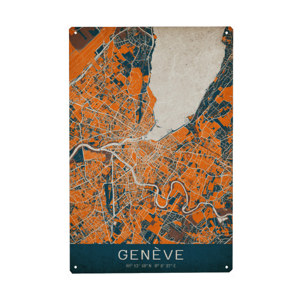 Holzbild "Genève Vintage Citymap" artboxONE - Städte,Kartografie