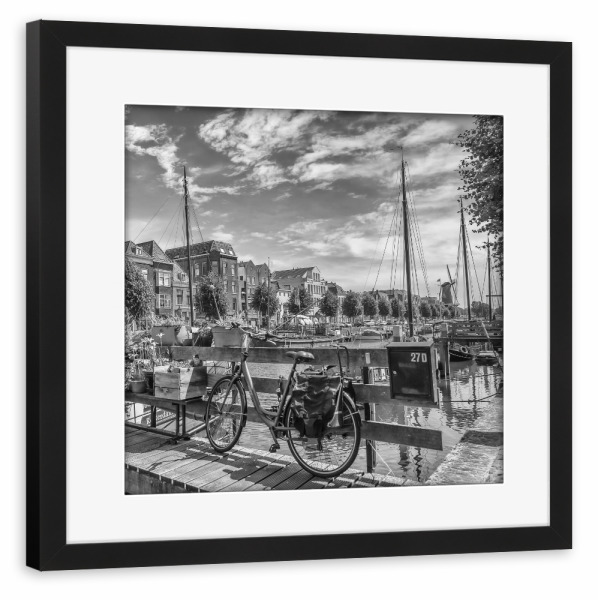 Poster mit Rahmen schwarz "Delfshaven, Rotterdam - Monochrom" artboxONE - Städte,Schwarzweiß,Architektur