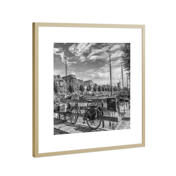 Poster mit Rahmen Gold "Delfshaven, Rotterdam - Monochrom" artboxONE - Städte,Schwarzweiß,Architektur