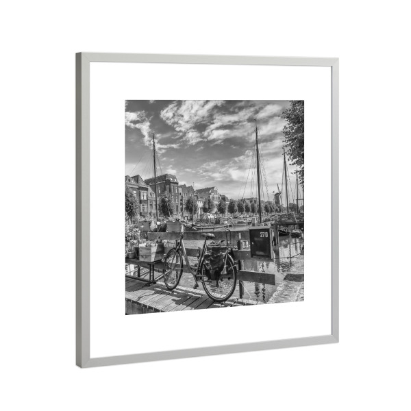 Poster mit Rahmen Silber "Delfshaven, Rotterdam - Monochrom" artboxONE - Städte,Schwarzweiß,Architektur