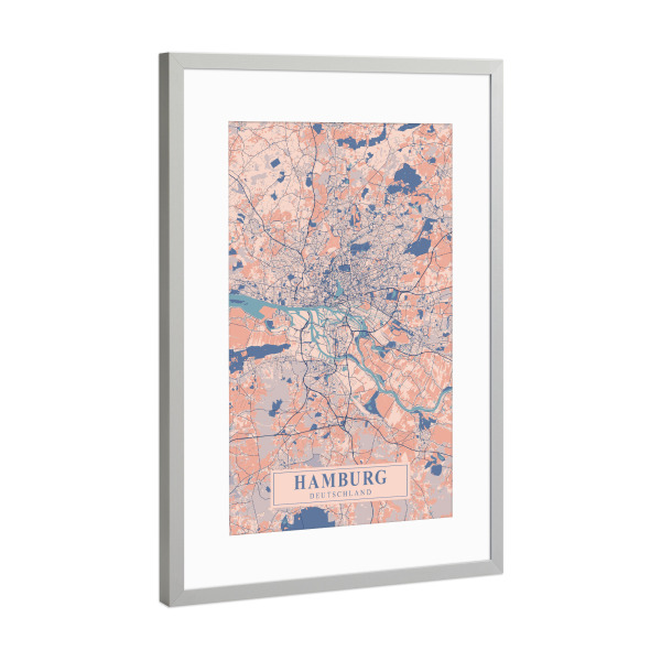 Poster mit Rahmen Silber "Hamburger CityMap" artboxONE - Städte / Hamburg,Kartografie