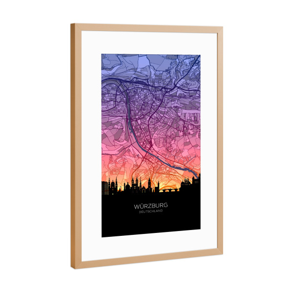 Poster mit Rahmen Kupfer "Würzburg Skyline Karte" artboxONE - Städte,Kartografie