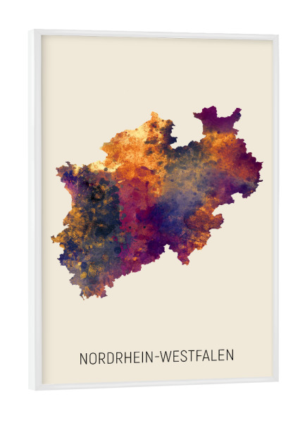 Poster mit weißem Rahmen "Nordrhein-Westfalen Karte Beige" artboxONE - Kartografie - Nordrhein-westfalen,Karte,Aquarell,Malerei,Landkarte,Deutschland