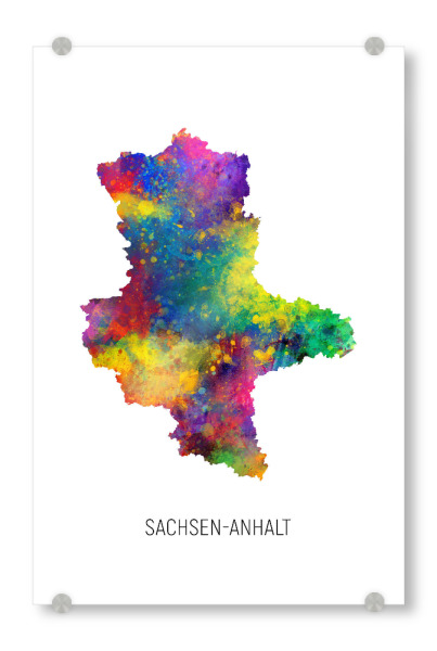 Acrylglasbild "Landeskarte Sachsen-Anhalt" artboxONE - Kartografie - Sachsen-anhalt,Karte,Aquarell,Malerei,Deutschland,Landeskarte