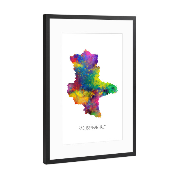 Poster mit Rahmen Schwarz (Metallic) "Landeskarte Sachsen-Anhalt" artboxONE - Kartografie