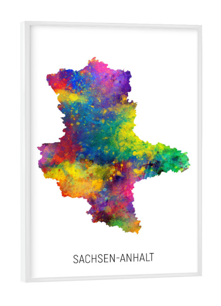 Poster mit weißem Rahmen "Landeskarte Sachsen-Anhalt" artboxONE - Kartografie - Sachsen-anhalt,Karte,Aquarell,Malerei,Deutschland,Landeskarte