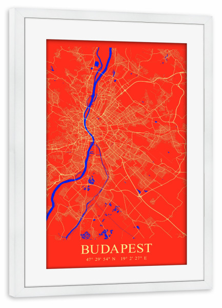 Poster mit Rahmen weiß "Stadt Map Budapest" artboxONE - Städte / Budapest,Kartografie