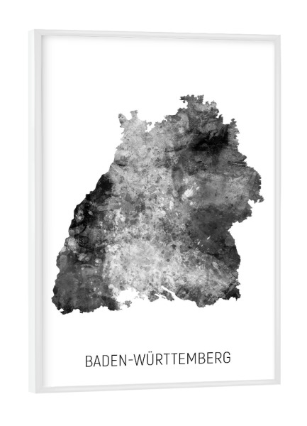 Poster mit weißem Rahmen "Landeskarte Baden-Württemberg BW" artboxONE - Schwarzweiß,Kartografie