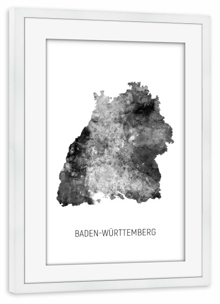Poster mit Rahmen weiß "Landeskarte Baden-Württemberg BW" artboxONE - Schwarzweiß,Kartografie