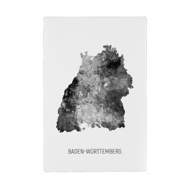 Metall Poster "Landeskarte Baden-Württemberg BW" artboxONE - Schwarzweiß,Kartografie