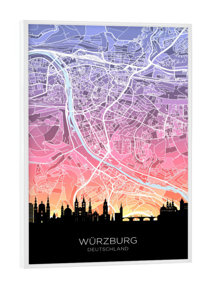Poster mit weißem Rahmen "Würzburg Skyline Karte Pastell" artboxONE - Städte,Kartografie