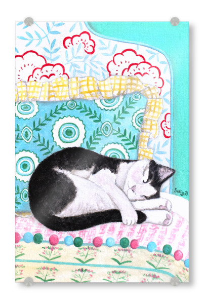 Acrylglasbild "Schlafende schwarze weiße Katze" artboxONE - Tiere