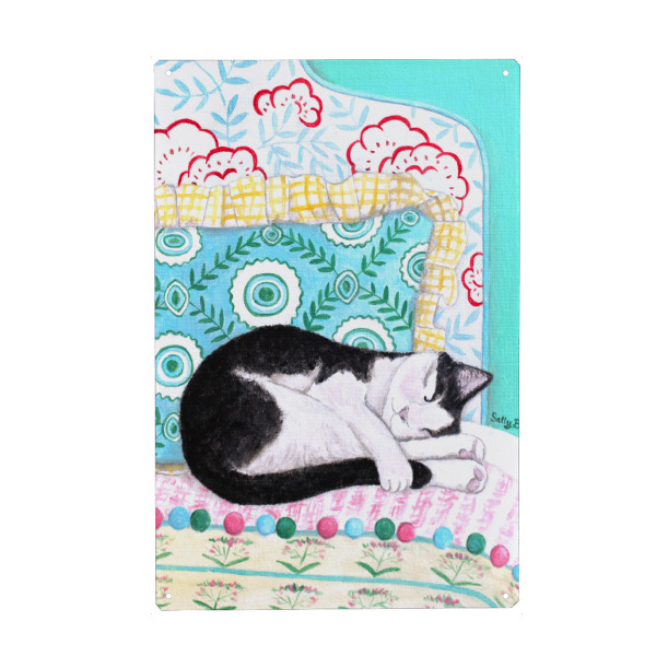 Metall Poster "Schlafende schwarze weiße Katze" artboxONE - Tiere