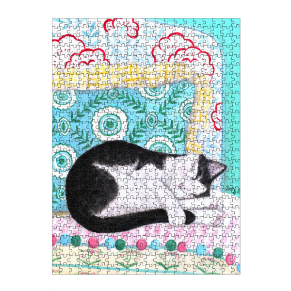 Puzzle Ravensburger "Schlafende schwarze weiße Katze" artboxONE - Tiere