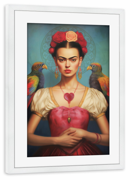 Poster mit Rahmen weiß "Portrait Frida Herz" artboxONE - Floral,Tiere,Fashion