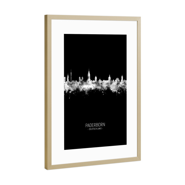 Poster mit Rahmen Gold "Paderborn Skyline Invert" artboxONE - Städte - Paderborn,Deutschland,Deutschlandskyline,Stadtbild,Stadtbild,Aquarell,Malerei