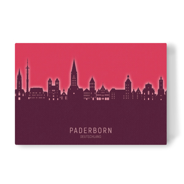 Leinwandbild "Paderborner Skyline leuchtend rot" artboxONE - Städte - Paderborn,Deutschland,Deutschlandskyline,Stadtbild,Stadtbild,Aquarell,Malerei