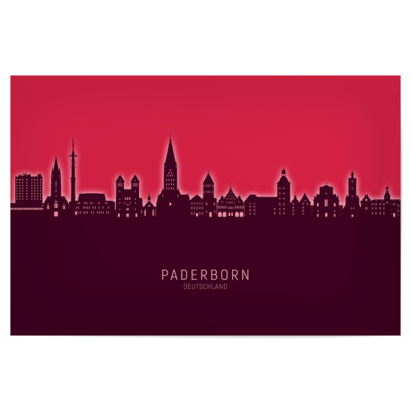 Poster 30x20 cm "Paderborner Skyline leuchtend rot" artboxONE - Städte - Paderborn,Deutschland,Deutschlandskyline,Stadtbild,Stadtbild,Aquarell,Malerei