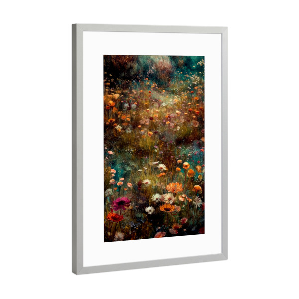 Poster mit Rahmen Silber "Wiese voller Blumen K" artboxONE - Natur,Floral - Wiese,Natur,Blumen,Blumen,Botanische,Blätter,Blatt,Blumen,Kräuter