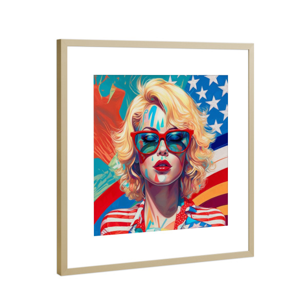 Poster mit Rahmen Gold "4. Juli Pop-Art" artboxONE - Reise,Reise / Länder,Für Mama,Festivals - Amerika,Usa,Festival,4. juli,Frau,Frauenpower