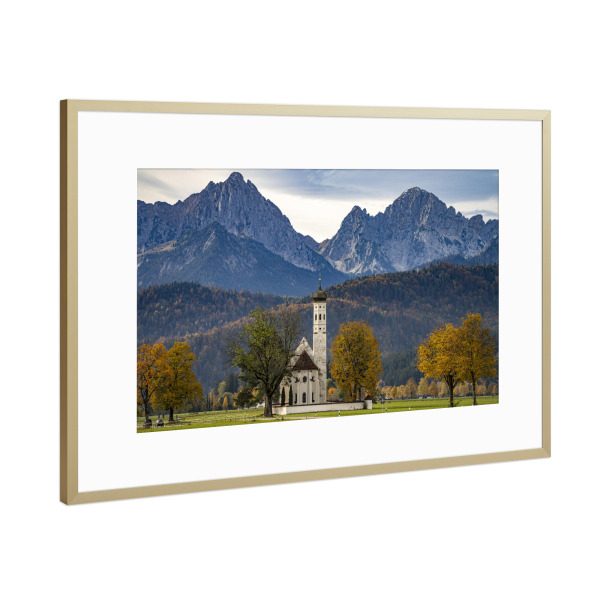 Poster mit Rahmen Gold "St. Coloman im Schwangau, Allgäu" artboxONE - Natur,Reise - St. coloman,Schwangau,Allgäu,Bayern,Deutschland