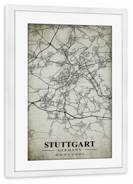 Poster mit Rahmen weiß "Stuttgart Vintage CityMap" artboxONE - Städte / Stuttgart,Kartografie