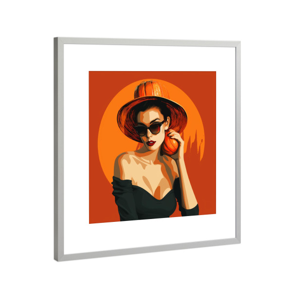 Poster mit Rahmen Silber "KÜRBISKUCHEN-FRAU" artboxONE - Essen & Trinken,Streetart,Für Mama,Halloween - Orange,Frau,Kürbis,Kuchen,Kürbiskuchen,Herbst