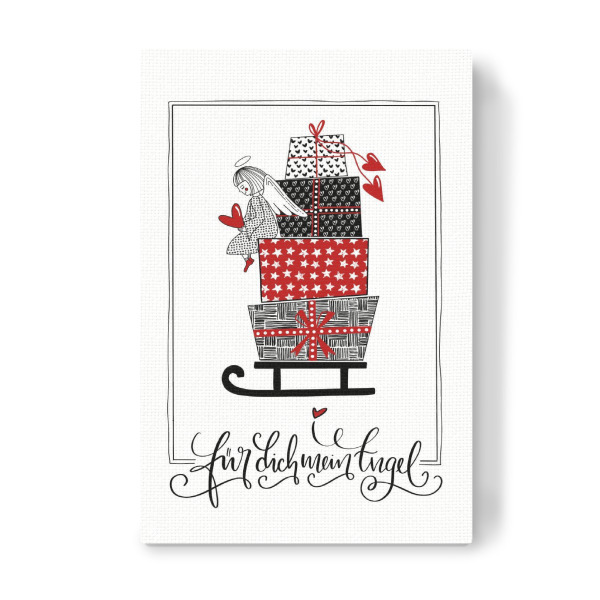 Leinwandbild "Für dich mein Engel" artboxONE - Weihnachten - Advent,Adventskalender,Weihnachten,Geschenk,Winter,Engel,Herz,Schlitten,Pakete